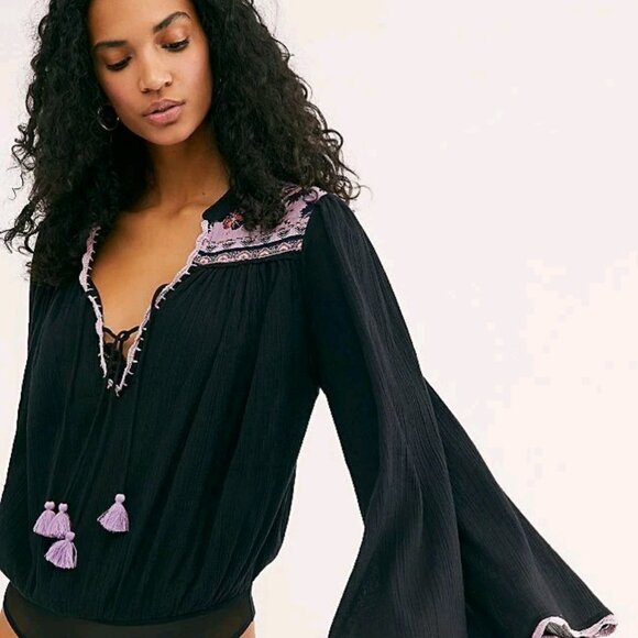 Free People Intimately Lana Boho Bodysuit w' Bell Sleeves Size Small - Picture 1 of 11